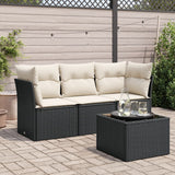 vidaXL 3-delige Loungeset met kussens poly rattan zwart