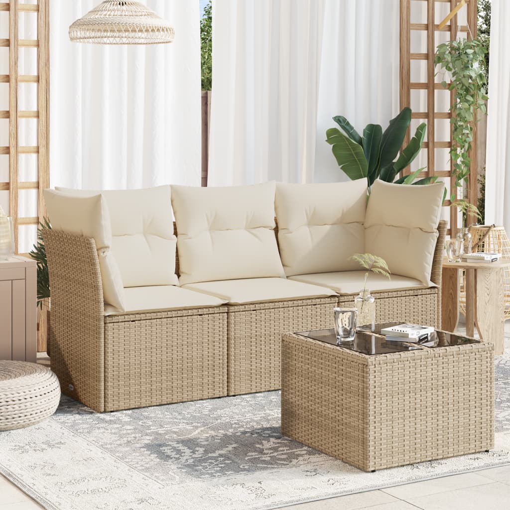vidaXL 3-delige Loungeset met kussens poly rattan zwart