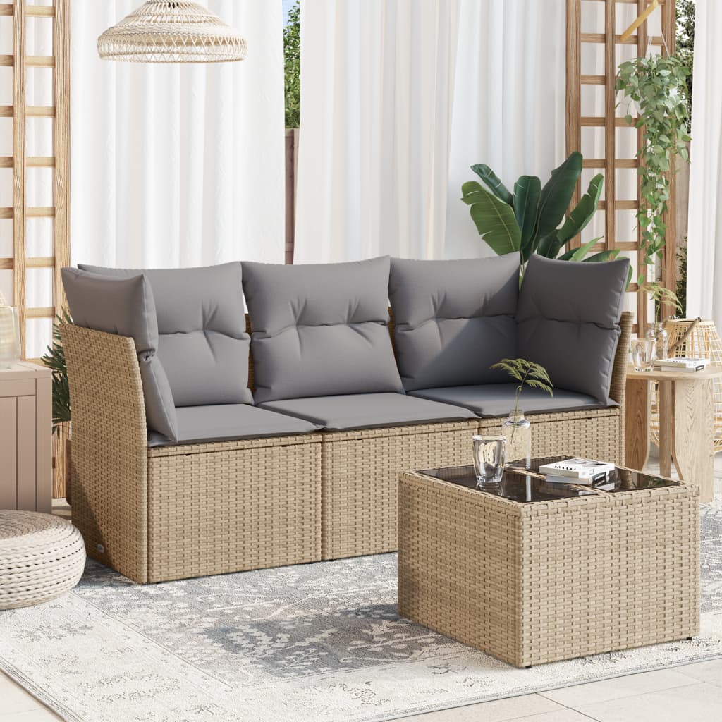 vidaXL 3-delige Loungeset met kussens poly rattan zwart