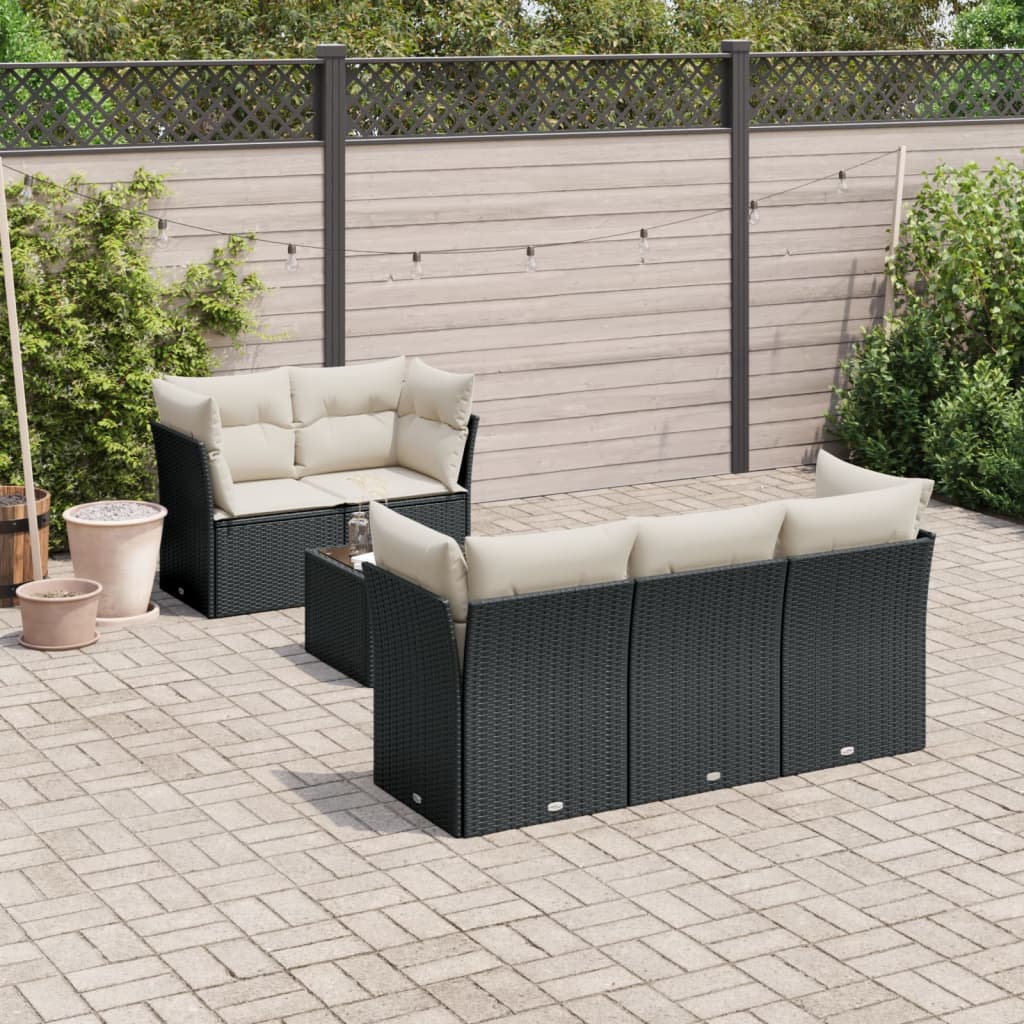 vidaXL 6-delige Loungeset met kussens poly rattan zwart