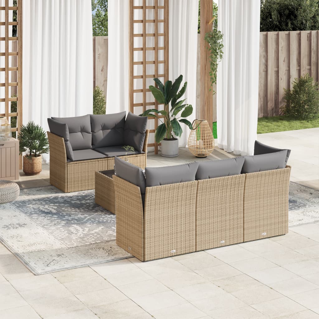 vidaXL 6-delige Loungeset met kussens poly rattan zwart