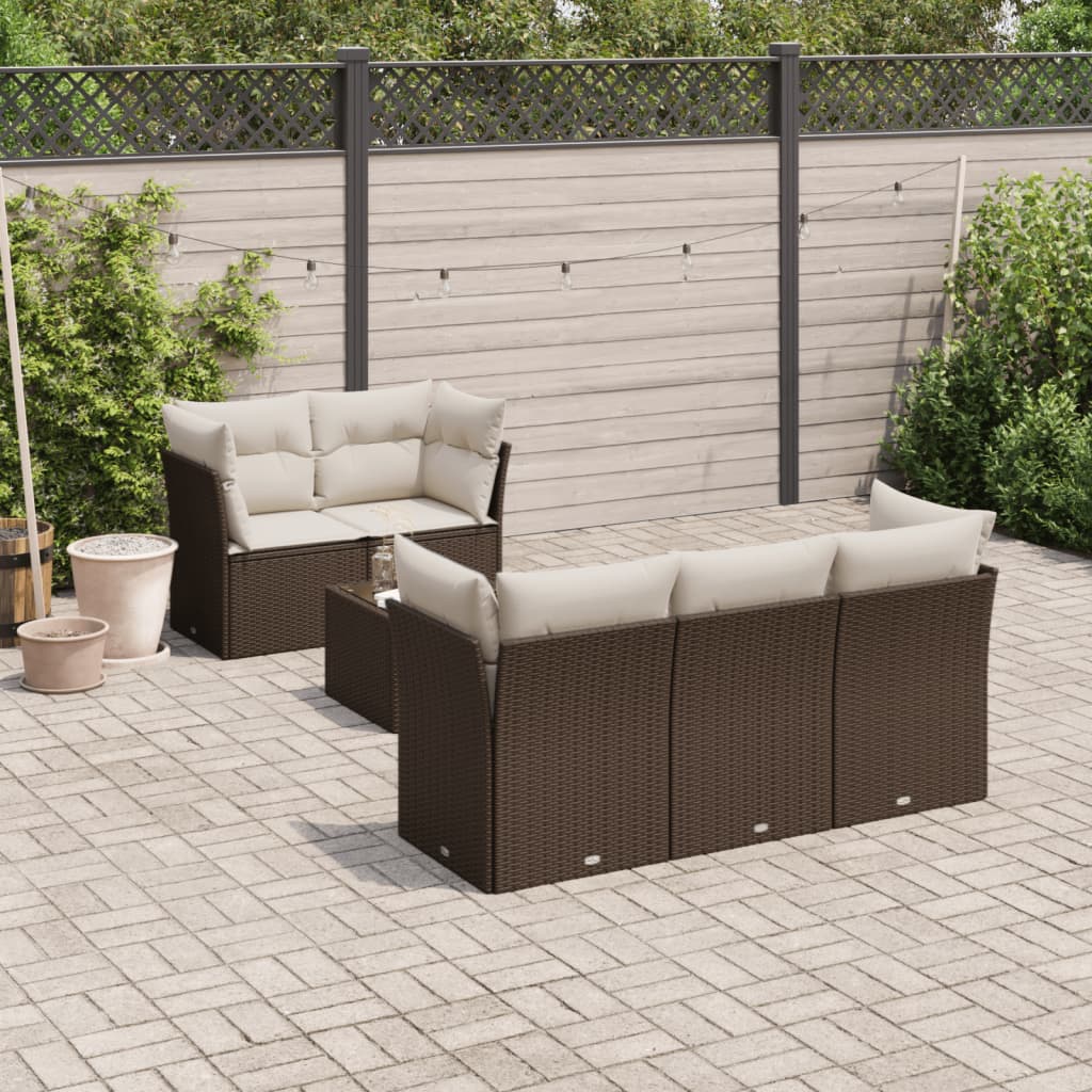 vidaXL 6-delige Loungeset met kussens poly rattan zwart
