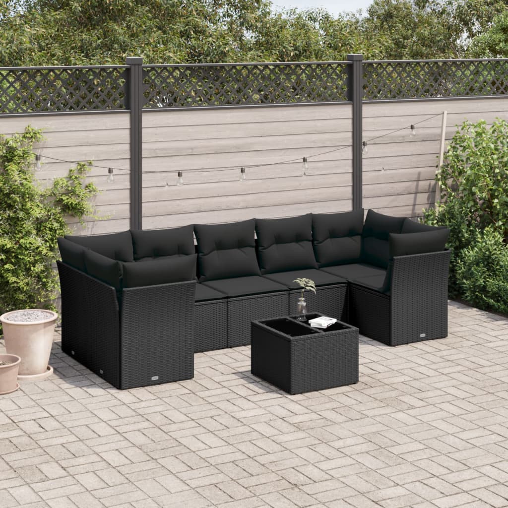vidaXL 8-piece Lounge Set with Cushions Poly Rattan Black