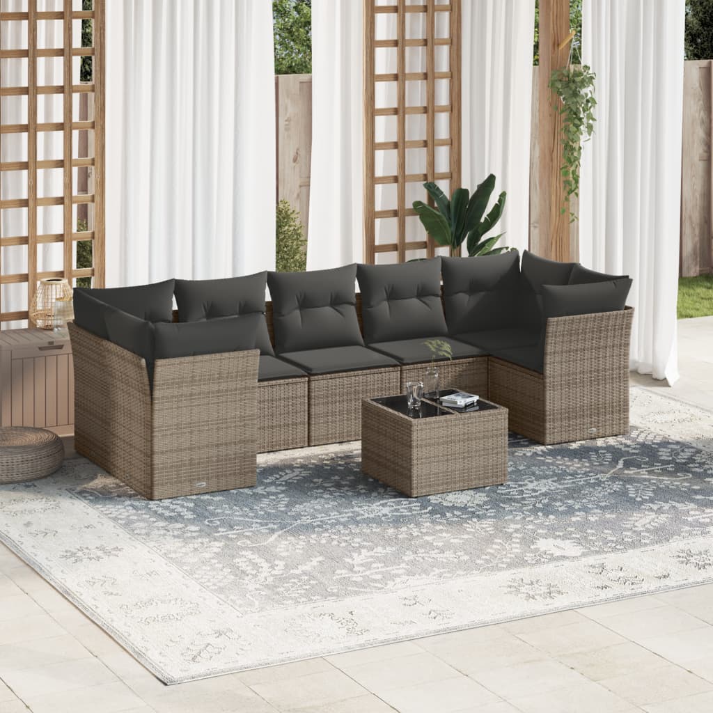 vidaXL 8-piece Lounge Set with Cushions Poly Rattan Black