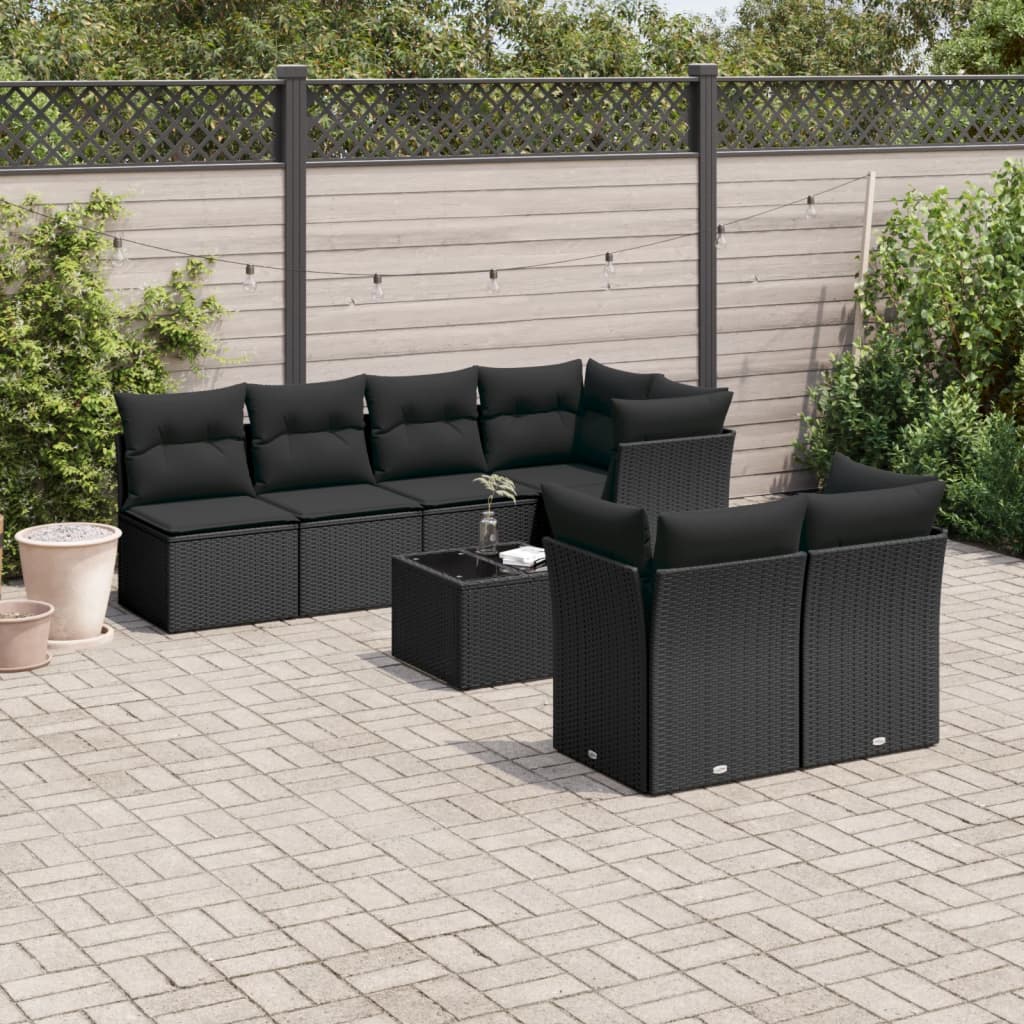 vidaXL 8-piece Lounge Set with Cushions Poly Rattan Black