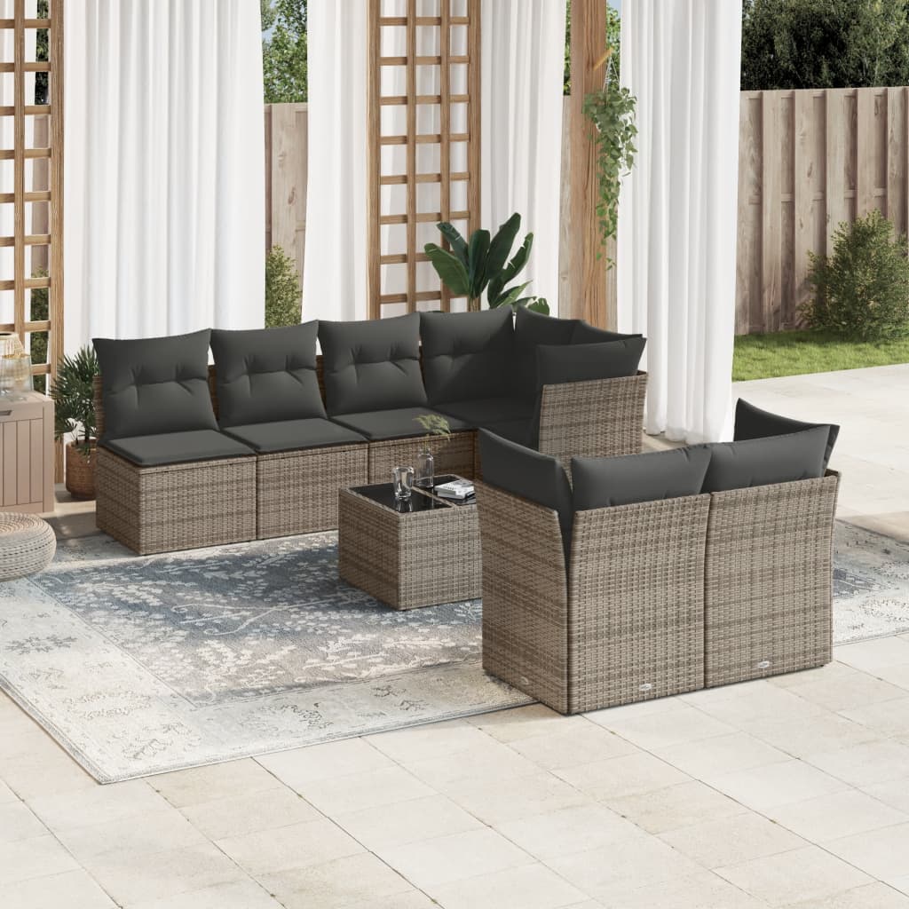 vidaXL 8-piece Lounge Set with Cushions Poly Rattan Black