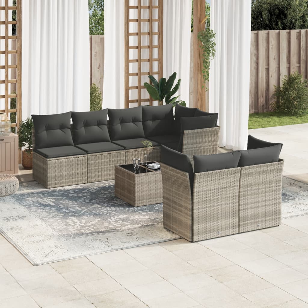 vidaXL 8-piece Lounge Set with Cushions Poly Rattan Black