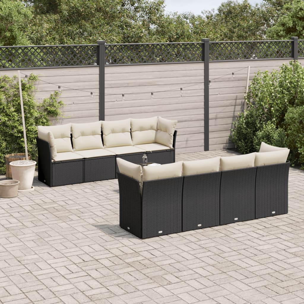 vidaXL 9-piece Poly Rattan Lounge Set with Cushions Black