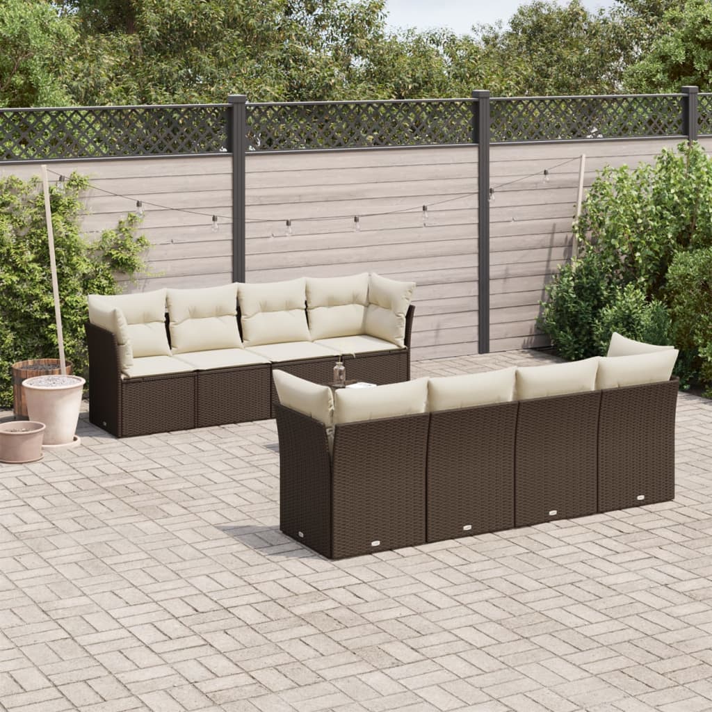 vidaXL 9-piece Poly Rattan Lounge Set with Cushions Black
