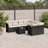 vidaXL 9-piece Poly Rattan Lounge Set with Cushions Black