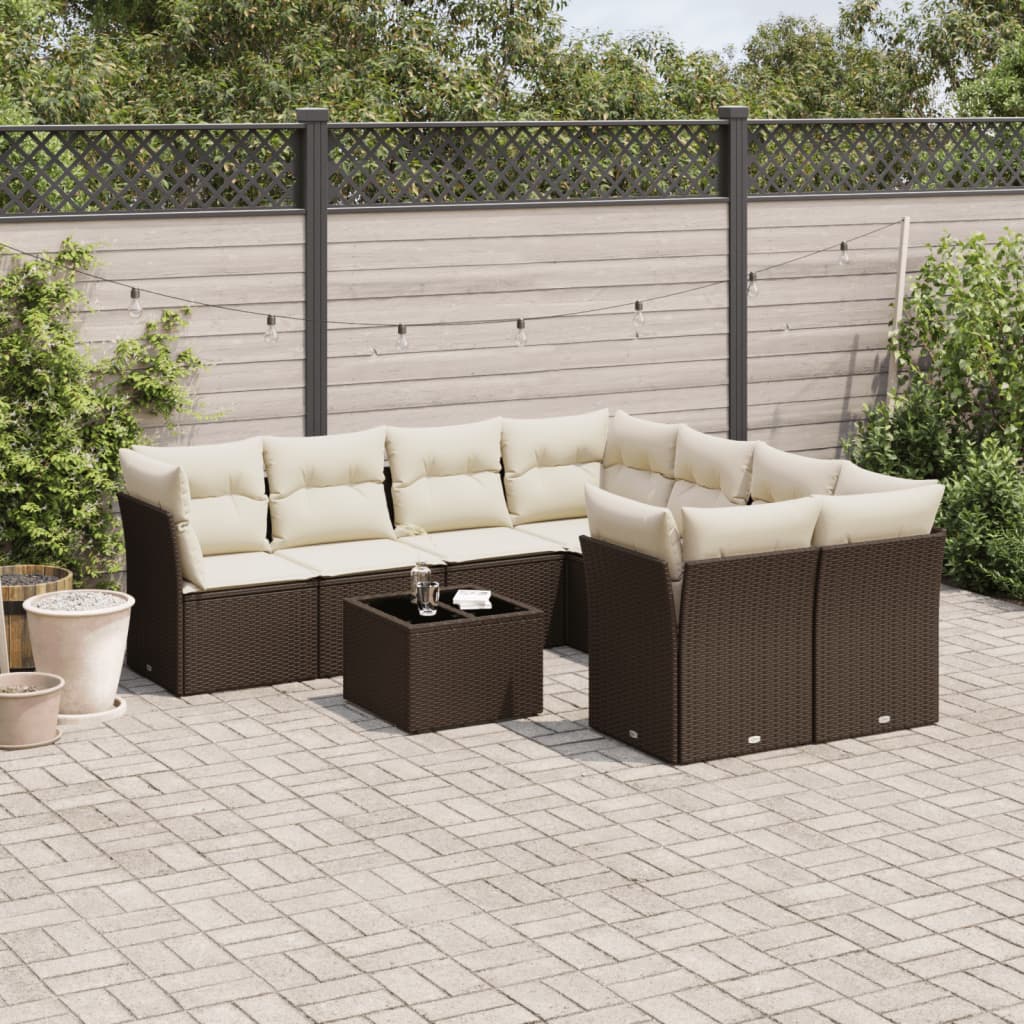 vidaXL 9-piece Poly Rattan Lounge Set with Cushions Black