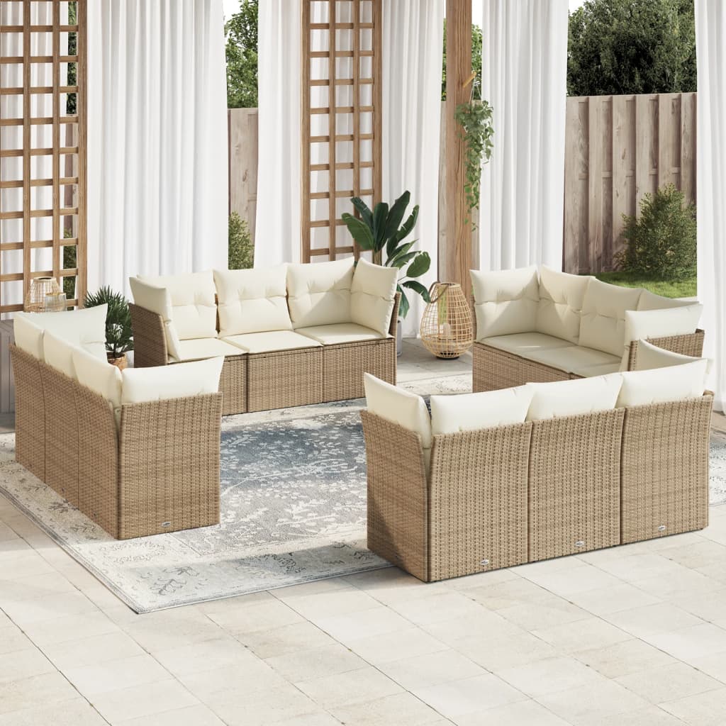 vidaXL 12-delige Loungeset met kussens poly rattan zwart