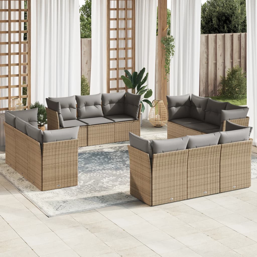 vidaXL 12-delige Loungeset met kussens poly rattan zwart