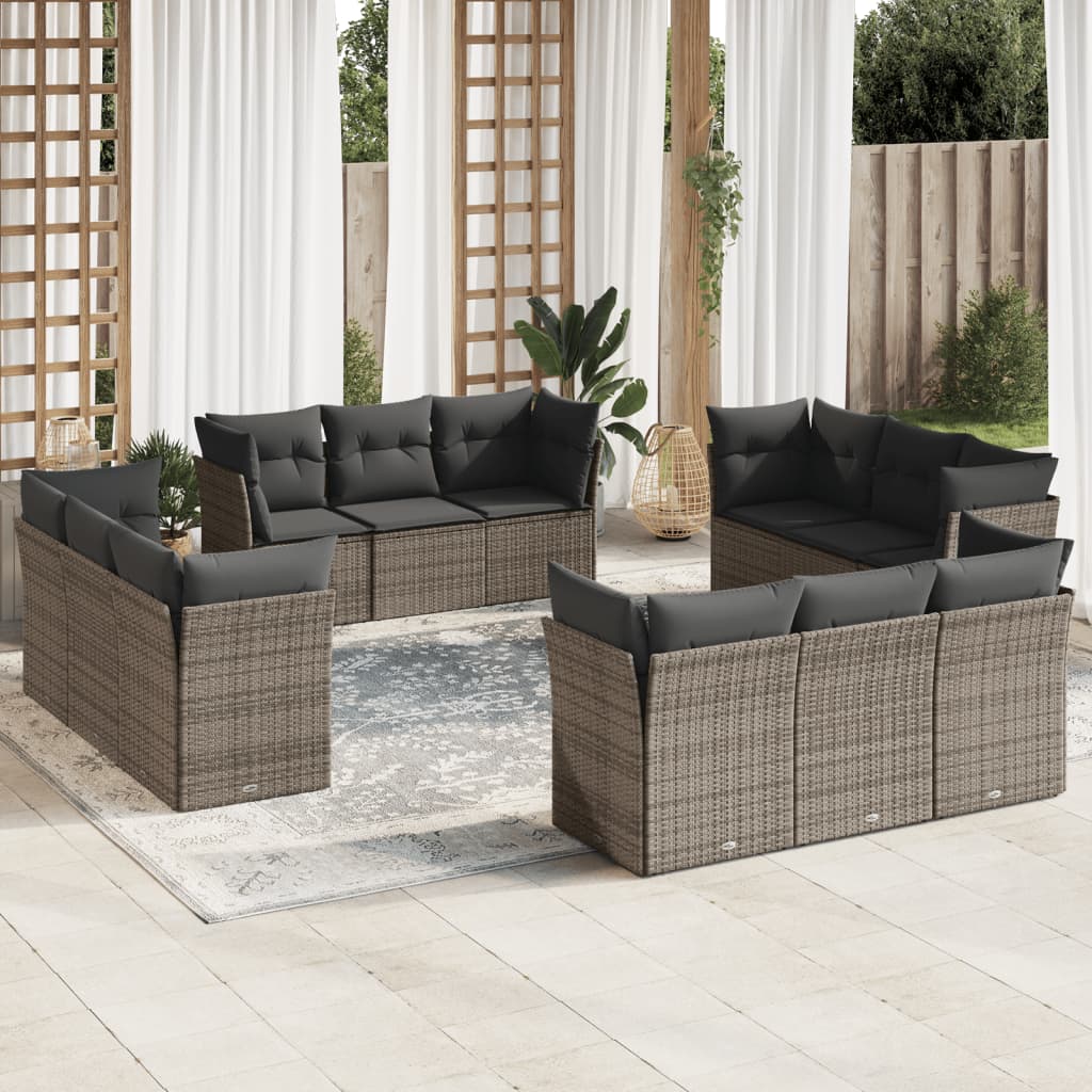 vidaXL 12-delige Loungeset met kussens poly rattan zwart