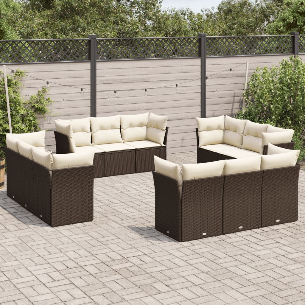 vidaXL 12-delige Loungeset met kussens poly rattan zwart