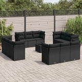 vidaXL 12-delige Loungeset met kussens poly rattan zwart