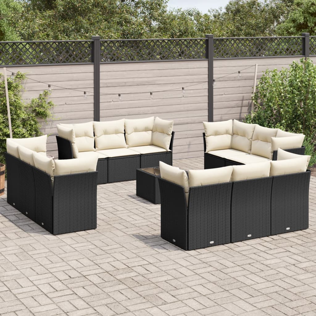 vidaXL 12-delige Loungeset met kussens poly rattan zwart
