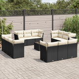 vidaXL 12-delige Loungeset met kussens poly rattan zwart