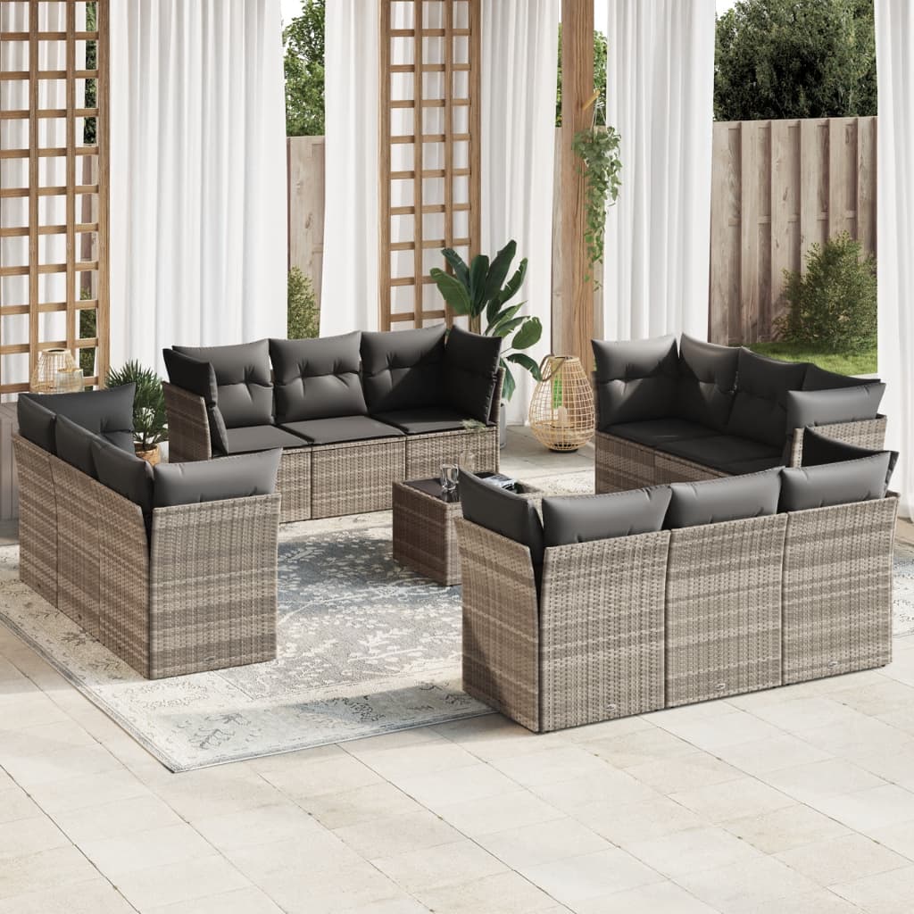 vidaXL 12-delige Loungeset met kussens poly rattan zwart