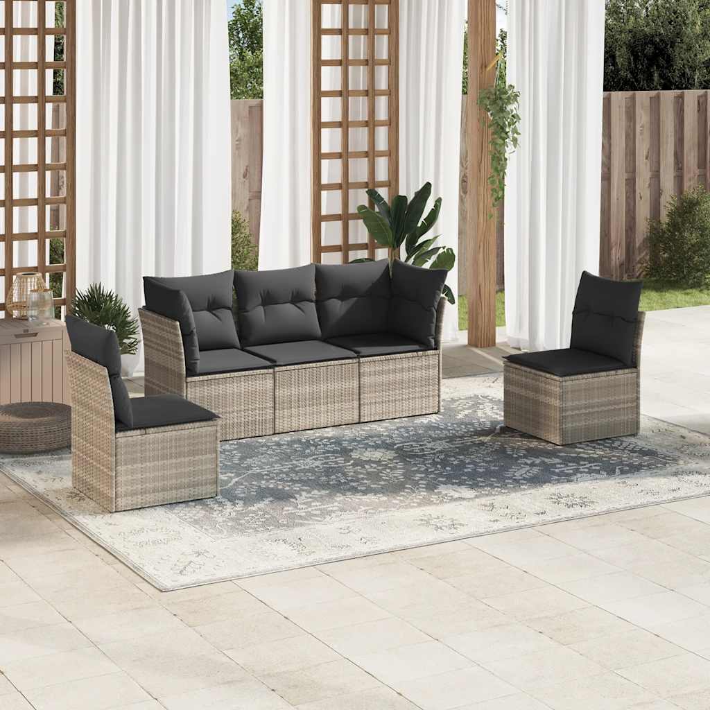 vidaXL 5-piece Lounge Set with Cushions Poly Rattan Black