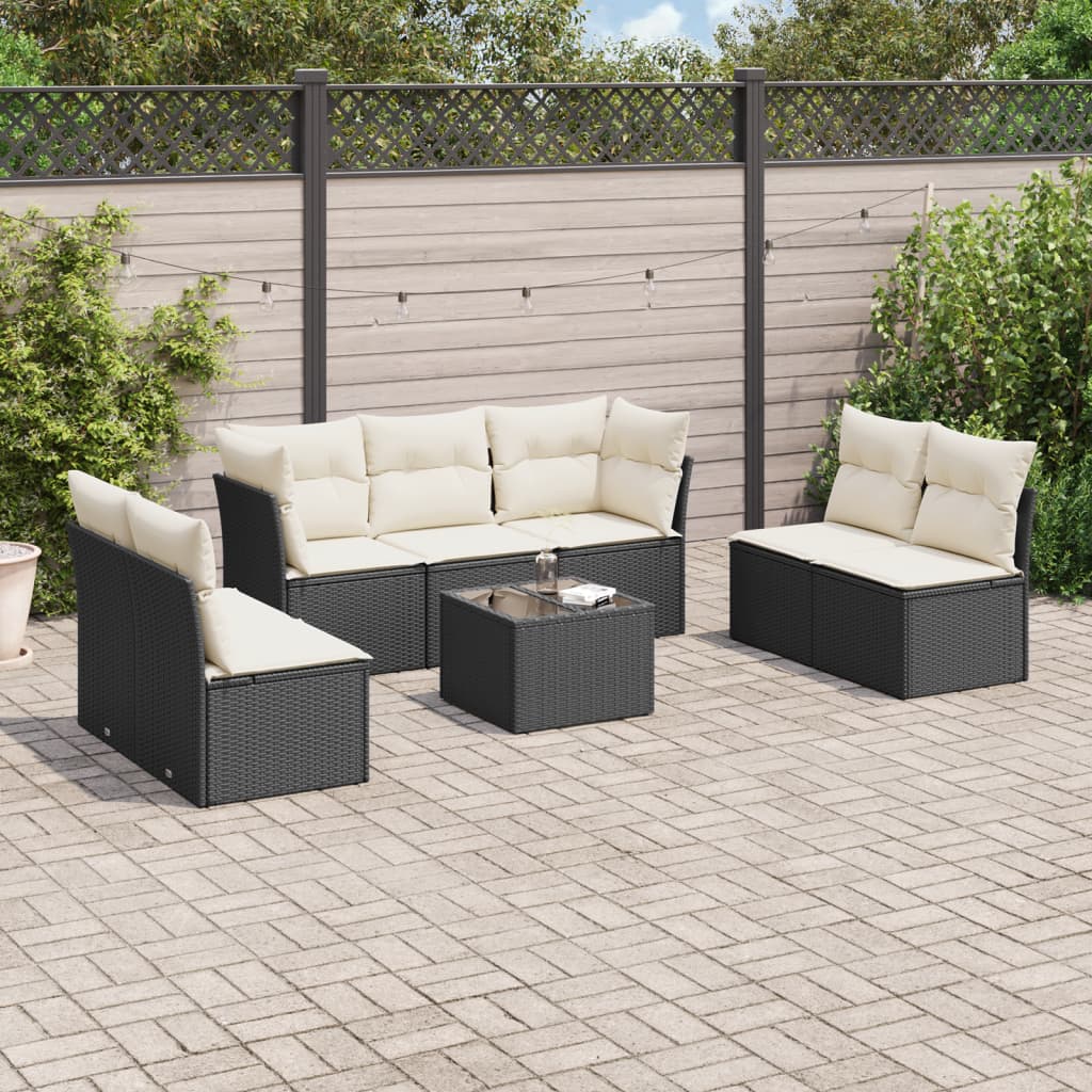 vidaXL 7-Piece Lounge Set with Cushions Poly Rattan Black
