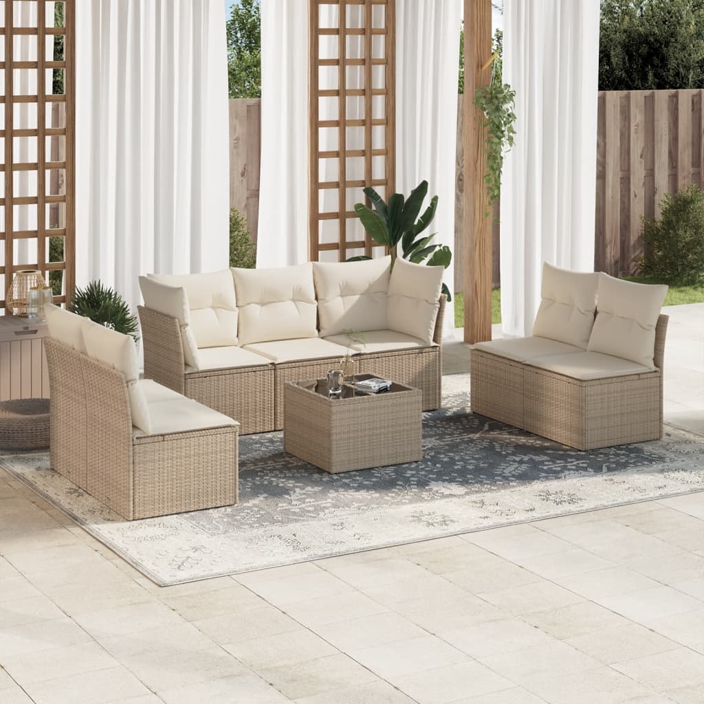 vidaXL 7-Piece Lounge Set with Cushions Poly Rattan Black