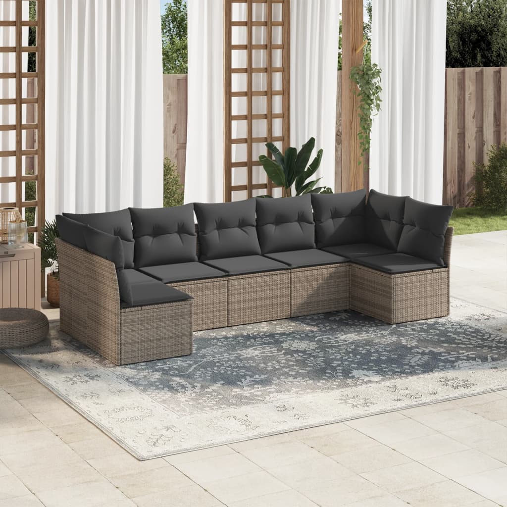 vidaXL 7-Piece Lounge Set with Cushions Poly Rattan Black