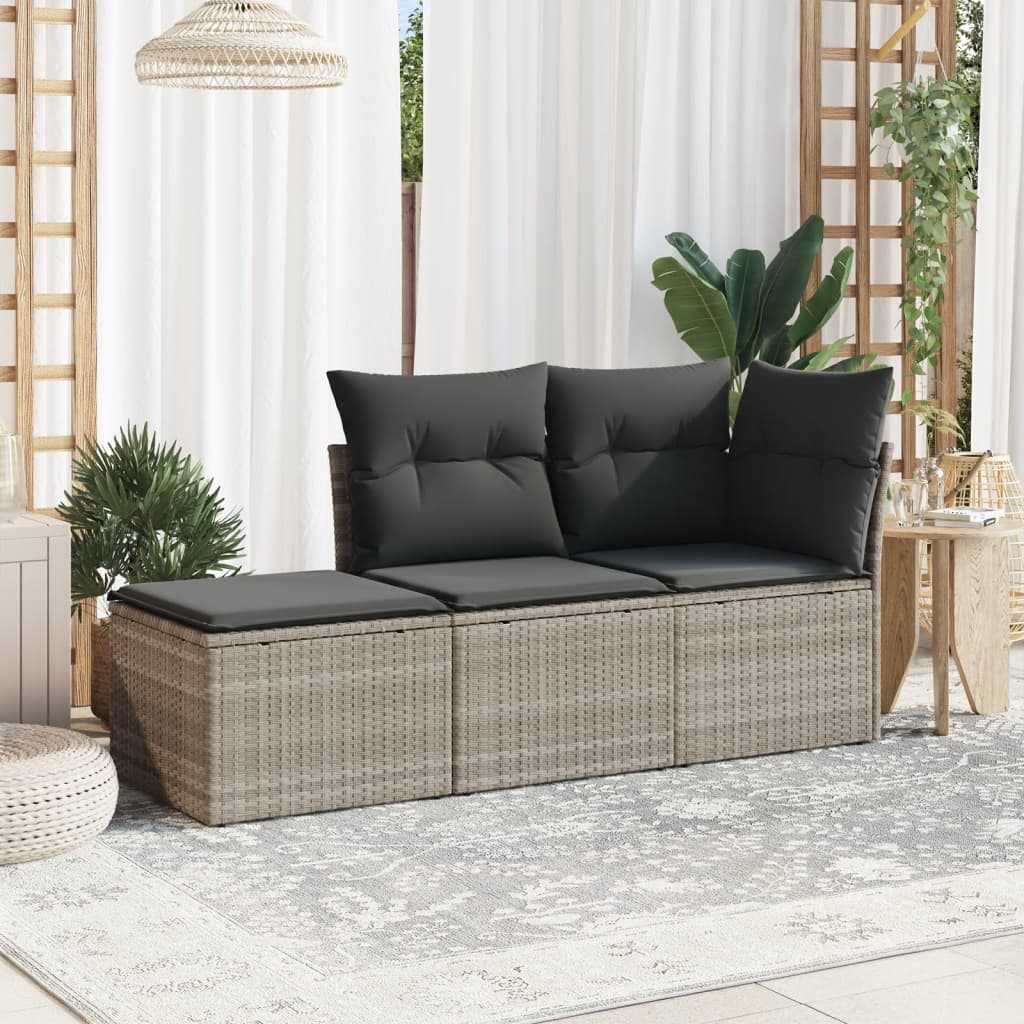 vidaXL 3-delige Loungeset met kussens poly rattan zwart