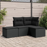 vidaXL 4-Piece Poly Rattan Lounge Set with Cushions Black