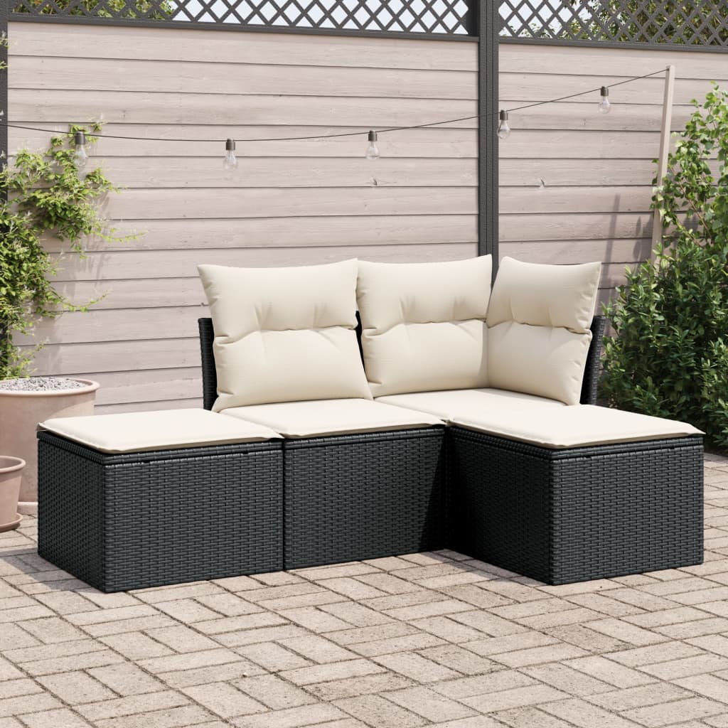 vidaXL 4-Piece Poly Rattan Lounge Set with Cushions Black
