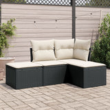 vidaXL 4-Piece Poly Rattan Lounge Set with Cushions Black