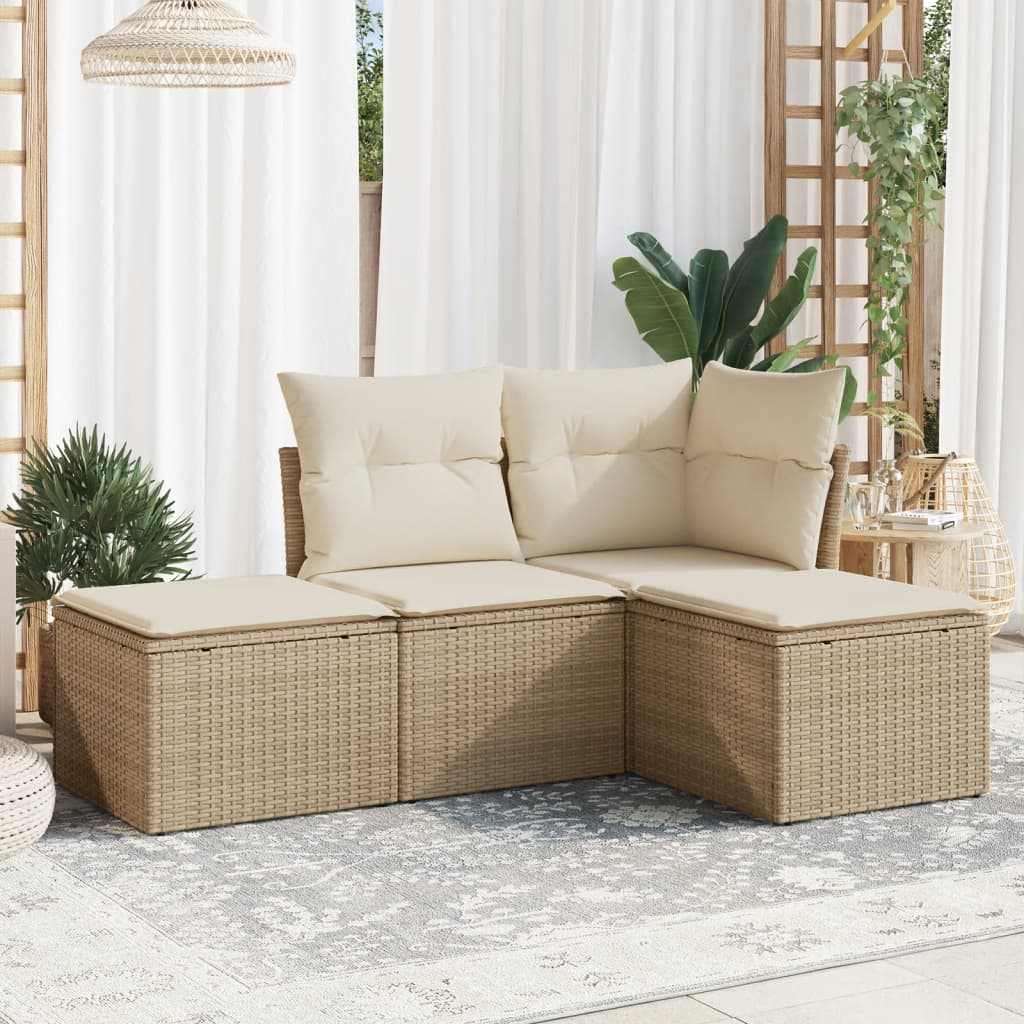 vidaXL 4-Piece Poly Rattan Lounge Set with Cushions Black