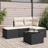 vidaXL 4-Piece Poly Rattan Lounge Set with Cushions Black