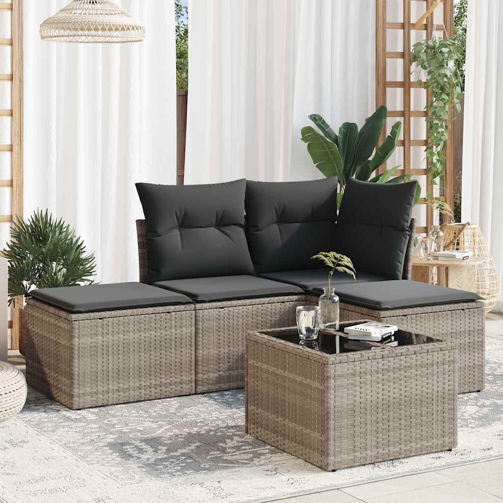 vidaXL 4-Piece Poly Rattan Lounge Set with Cushions Black