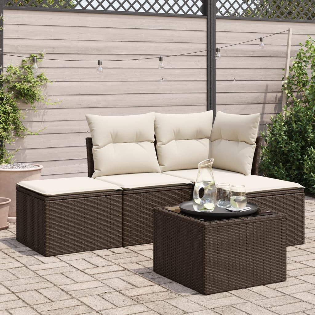 vidaXL 4-Piece Poly Rattan Lounge Set with Cushions Black