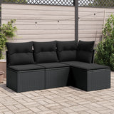 vidaXL 4-Piece Poly Rattan Lounge Set with Cushions Black