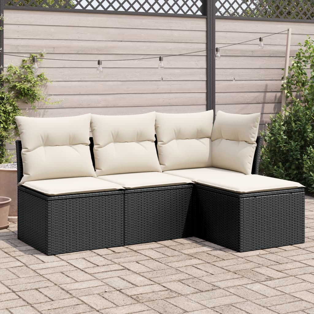 vidaXL 4-Piece Poly Rattan Lounge Set with Cushions Black