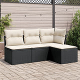 vidaXL 4-Piece Poly Rattan Lounge Set with Cushions Black