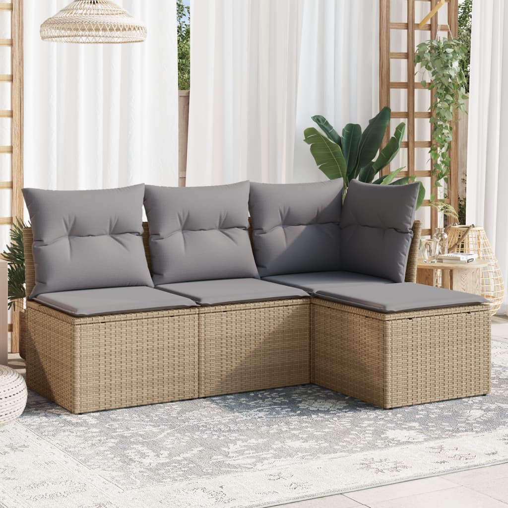 vidaXL 4-Piece Poly Rattan Lounge Set with Cushions Black