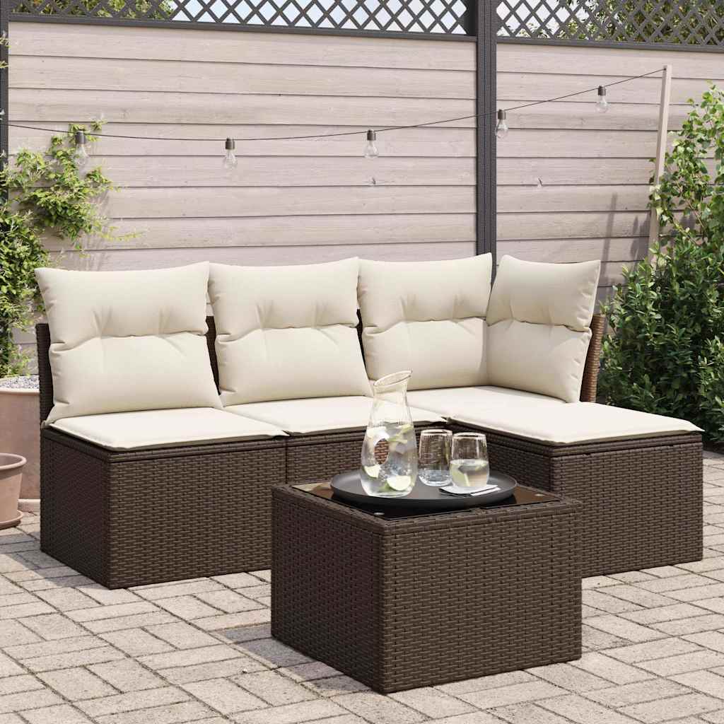 vidaXL 4-Piece Poly Rattan Lounge Set with Cushions Black