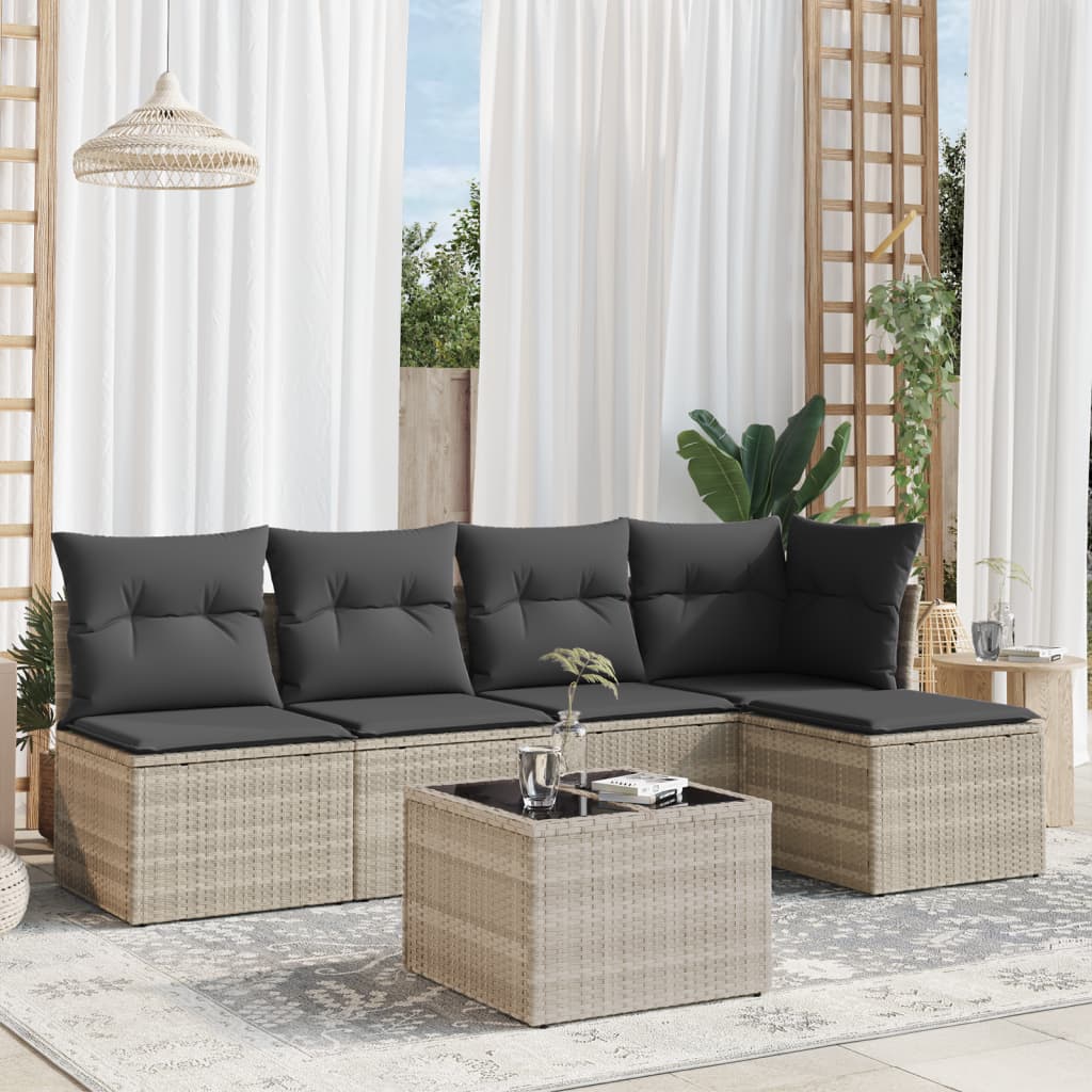 vidaXL 5-piece Lounge Set with Cushions Poly Rattan Black