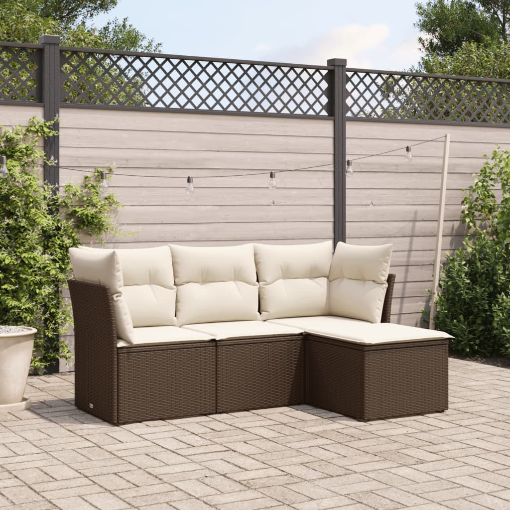 vidaXL 4-Piece Poly Rattan Lounge Set with Cushions Black