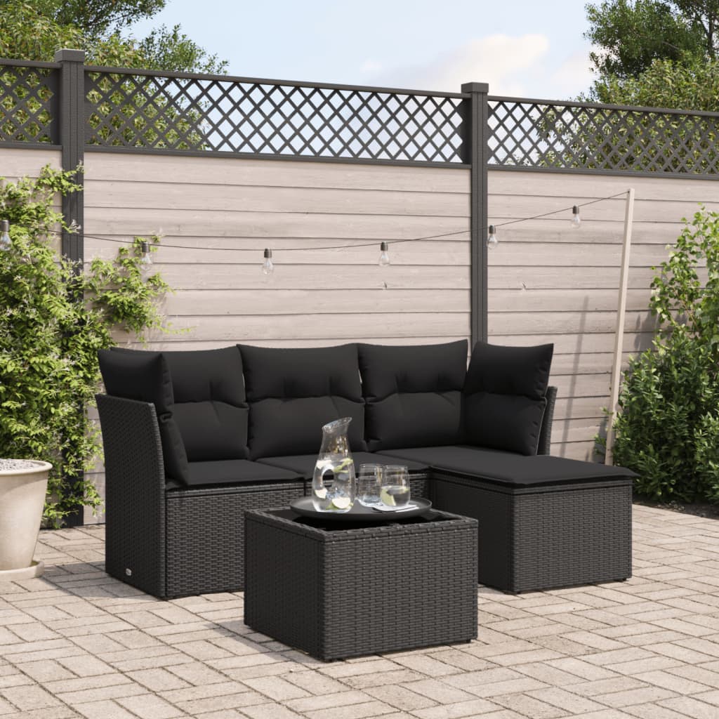 vidaXL 4-Piece Poly Rattan Lounge Set with Cushions Black