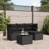 vidaXL 4-Piece Poly Rattan Lounge Set with Cushions Black