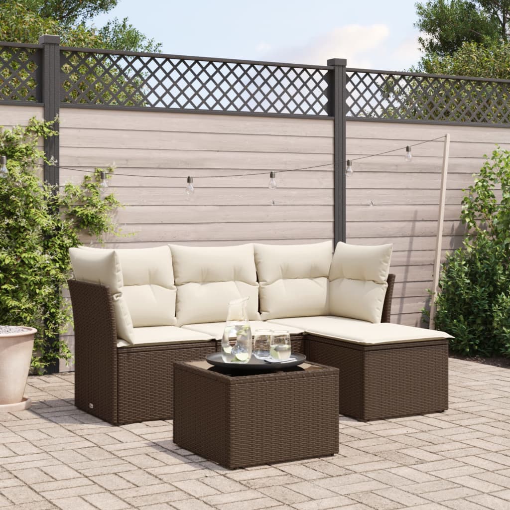vidaXL 4-Piece Poly Rattan Lounge Set with Cushions Black