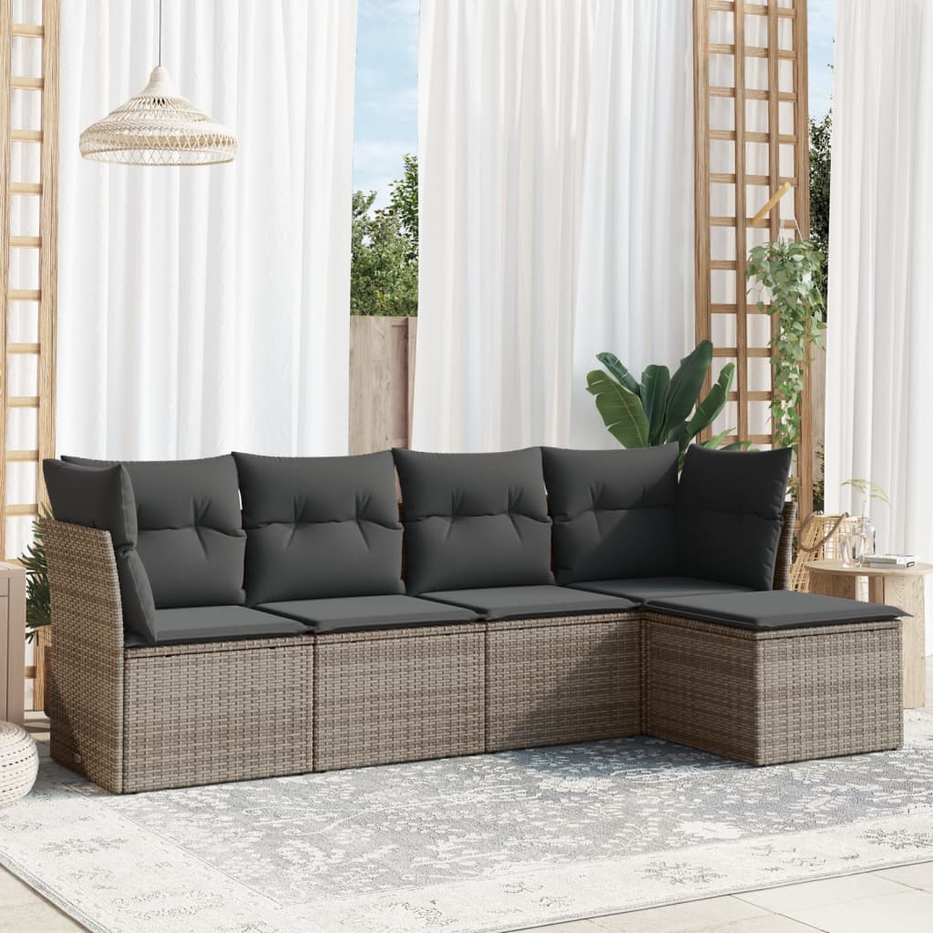 vidaXL Ensemble de salon 5 personnes avec coussins en poly rotin noir