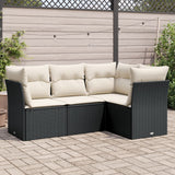 vidaXL 4-Piece Poly Rattan Lounge Set with Cushions Black