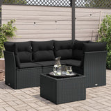 vidaXL 4-Piece Poly Rattan Lounge Set with Cushions Black