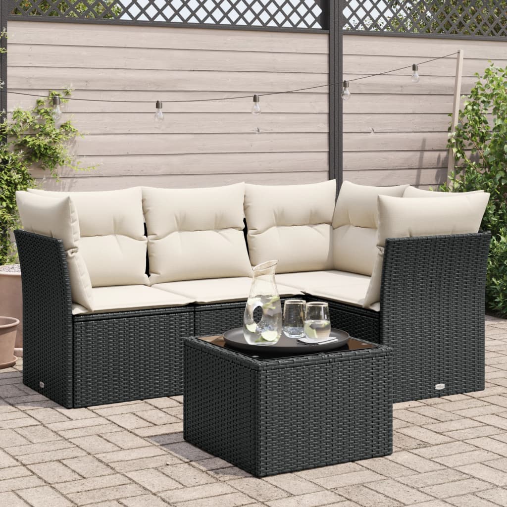 vidaXL 4-Piece Poly Rattan Lounge Set with Cushions Black