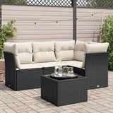 vidaXL 4-Piece Poly Rattan Lounge Set with Cushions Black